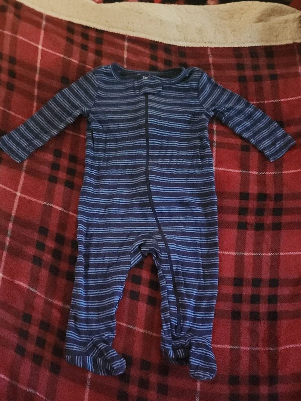 Carter's Blue & Navy Striped Zip Footed One-Piece Pajamas Set
